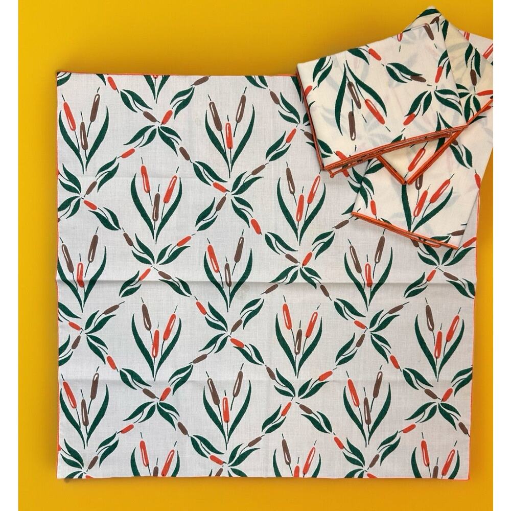 RARE‎ 1970’s NEW no tags Wamsutta Cattails Table Napkins Set/4 Vintage Botanical